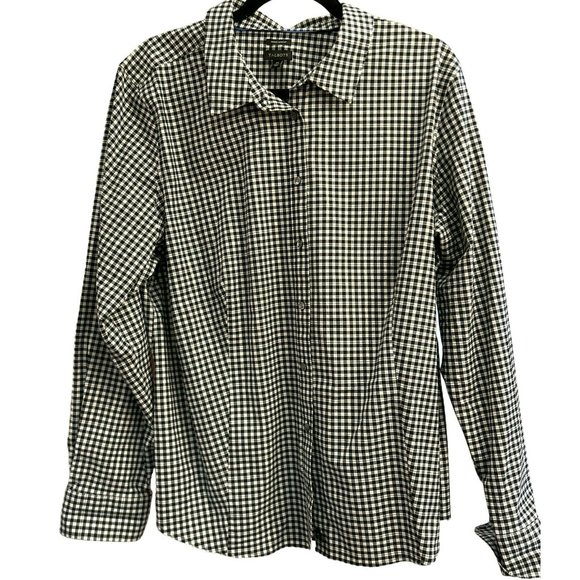 Talbots Women's Black White Gingham Gold Thread Plus Size Button Up Blouse Sz 20 - Picture 1 of 5